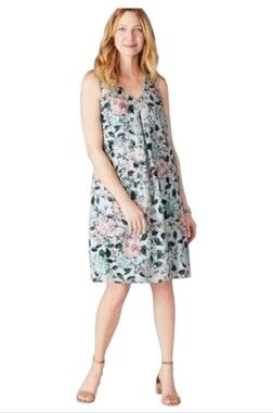 J. Jill Love Linen Light Sea Glass Vintage Hydrangea Sleeveless Dress size S